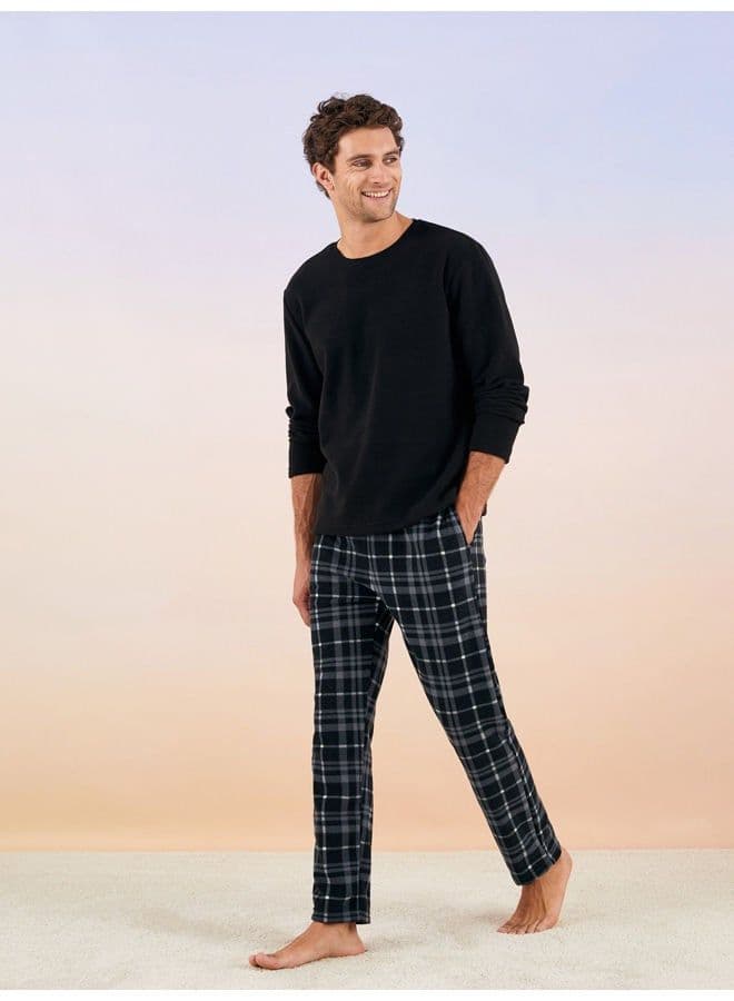Standard Pattern Plaid Fleece Men's Pajamas Set 1