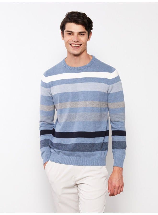 Crew Neck Long Sleeve Striped Men's Knitwear Sweater 1
