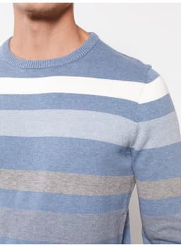 Crew Neck Long Sleeve Striped Men's Knitwear Sweater thumbnail 2