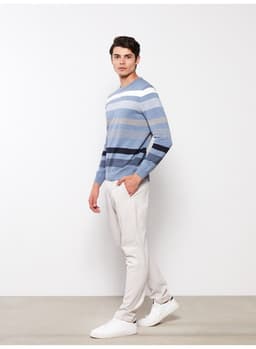 Crew Neck Long Sleeve Striped Men's Knitwear Sweater thumbnail 3