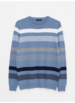 Crew Neck Long Sleeve Striped Men's Knitwear Sweater thumbnail 6