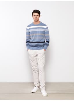 Crew Neck Long Sleeve Striped Men's Knitwear Sweater thumbnail 7