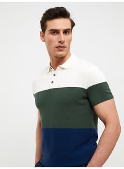 Polo Collar Short Sleeve Color Block Men's Knitwear Sweater thumbnail 2