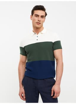 Polo Collar Short Sleeve Color Block Men's Knitwear Sweater thumbnail 3