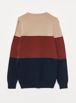 Crew Neck Long Sleeve Men's Tricot Sweater with Color Block thumbnail 4