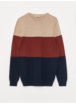 Crew Neck Long Sleeve Men's Tricot Sweater with Color Block thumbnail 5