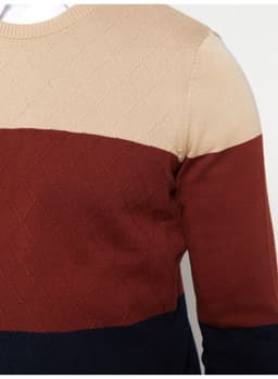 Crew Neck Long Sleeve Men's Tricot Sweater with Color Block thumbnail 7