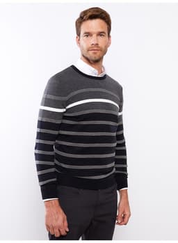 Crew Neck Long Sleeve Striped Men's Tricot Sweater thumbnail 4