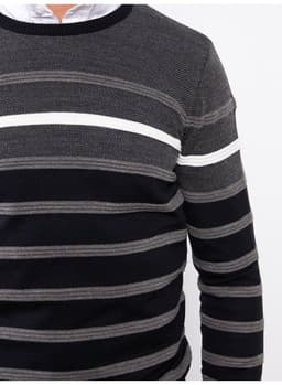 Crew Neck Long Sleeve Striped Men's Tricot Sweater thumbnail 2